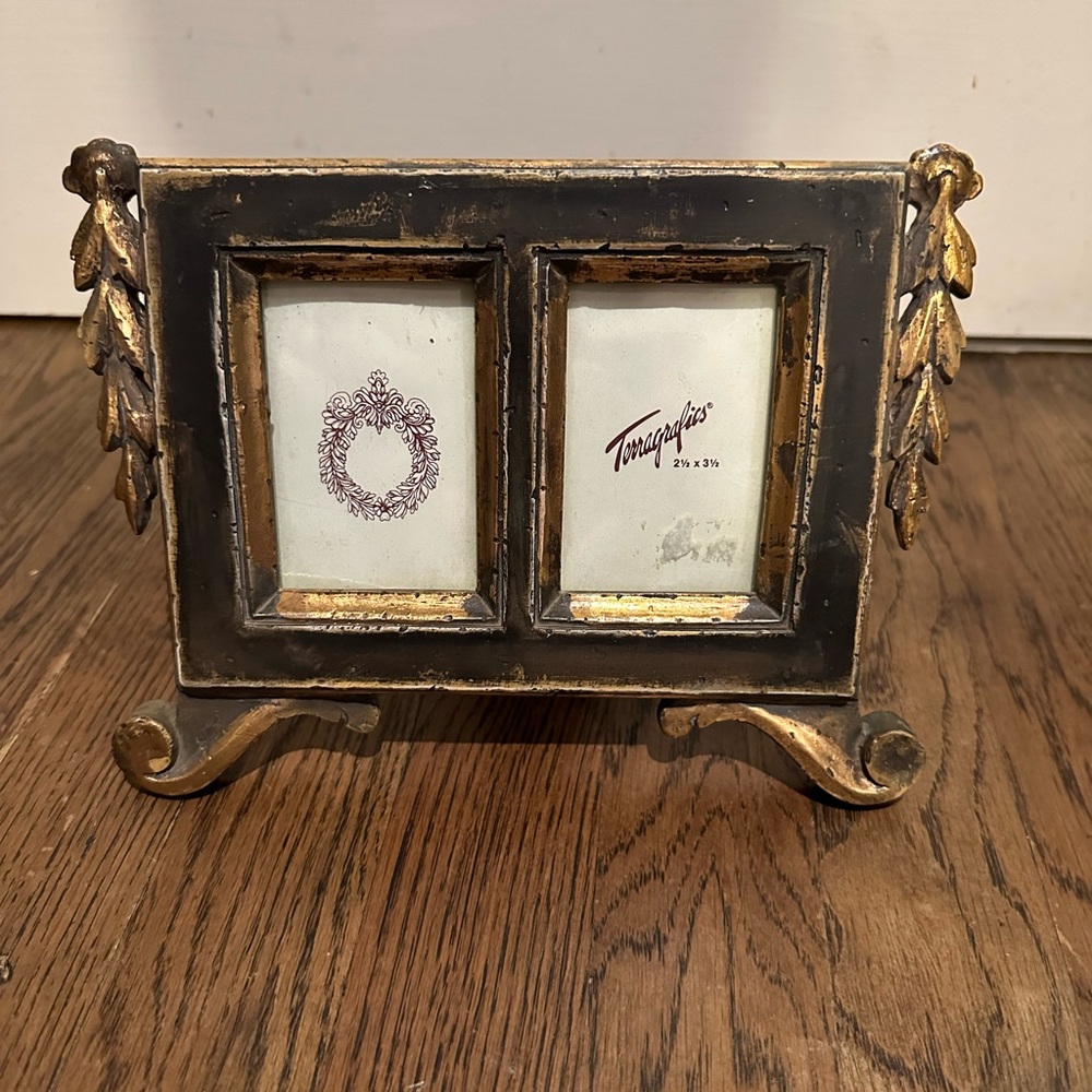 Terragrafics Gilded Ornate Wood Gold Accent Double Photo Frame 2.5x3.5 1996